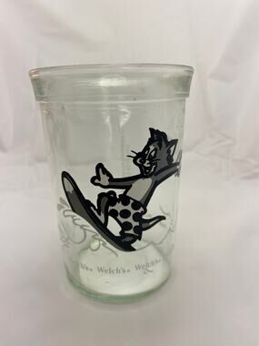 Vintage Welch's Tom & Jerry Glass Tumbler Tom Surfboard Surfing Wave Cup